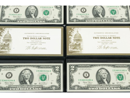 Fifteen 2003 $2 Green Seal Bills