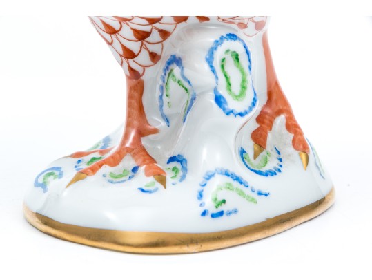 Herend Medium Sized Handsome Rooster With Multi-color Tail Feathers, Rust Fish Scale Design