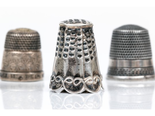 Lot Of Attractive Vintage And Antique Sterling Silver Thimbles, Assorted Styles