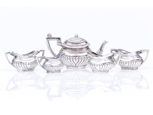 English Sterling Silver Diminutive Miniature Five Piece Tea Set