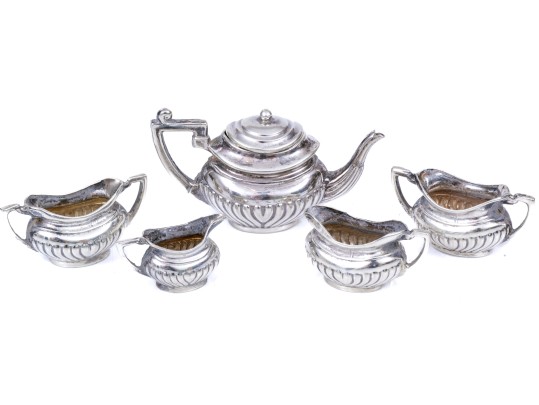 English Sterling Silver Diminutive Miniature Five Piece Tea Set