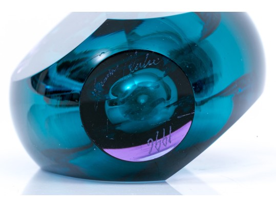 James Clark Stunning Art Glass Perfume Bottle, Green Purple Tones