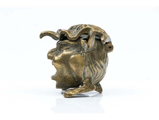 Striking Groteque Form Inkwell, With Complementary Mother-of-pearl Writing Instruments