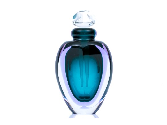 James Clark Stunning Art Glass Perfume Bottle, Green Purple Tones