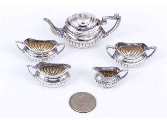 English Sterling Silver Diminutive Miniature Five Piece Tea Set