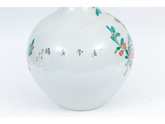 Impactful 22” Chinese Famille Rose ‘Tianqiuping’ Porcelain Vase