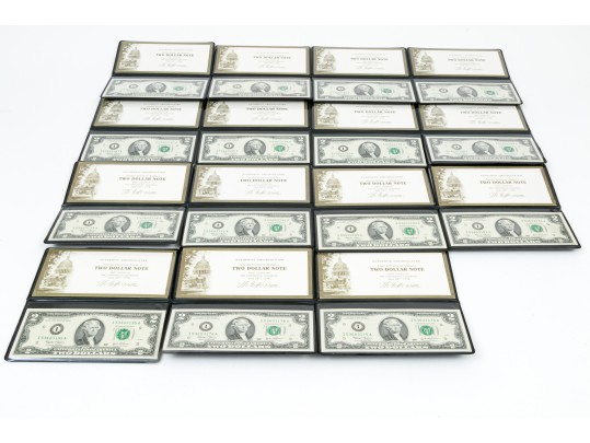 Fifteen 2003 $2 Green Seal Bills