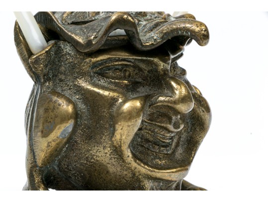 Striking Groteque Form Inkwell, With Complementary Mother-of-pearl Writing Instruments