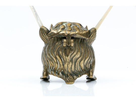 Striking Groteque Form Inkwell, With Complementary Mother-of-pearl Writing Instruments