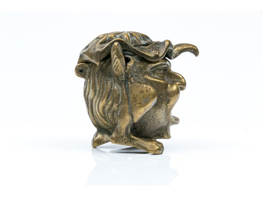 Striking Groteque Form Inkwell, With Complementary Mother-of-pearl Writing Instruments