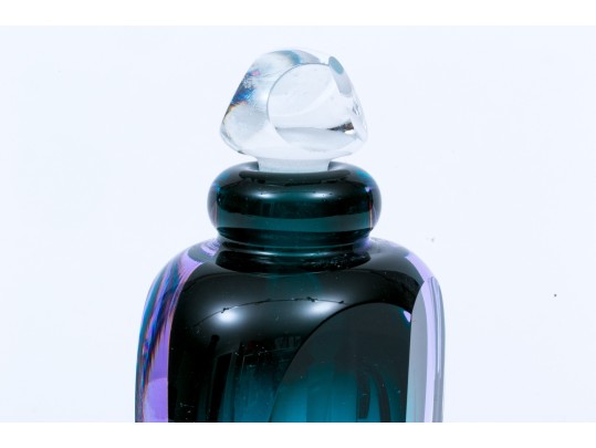 James Clark Stunning Art Glass Perfume Bottle, Green Purple Tones