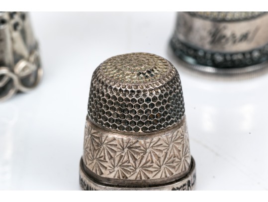 Lot Of Attractive Vintage And Antique Sterling Silver Thimbles, Assorted Styles