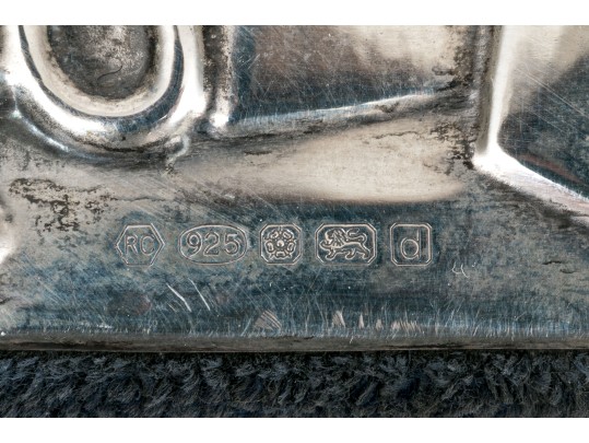 Sterling Silver English Baby Frame, Animal Motifs, With A Blue Backing