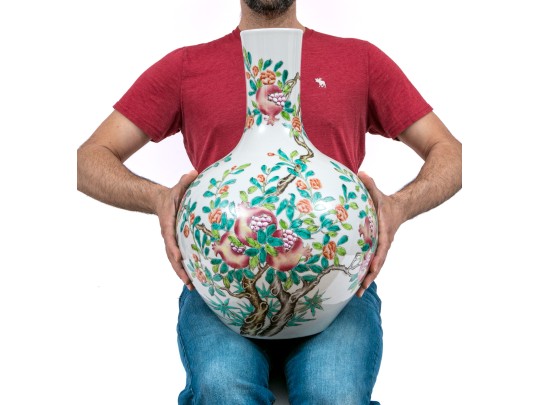 Impactful 22” Chinese Famille Rose ‘Tianqiuping’ Porcelain Vase