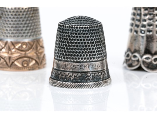 Lot Of Attractive Vintage And Antique Sterling Silver Thimbles, Assorted Styles