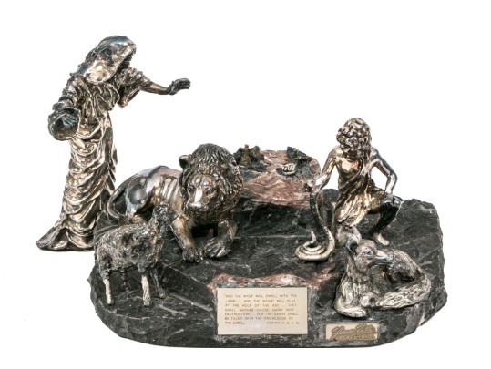 Yaacov Heller Iconic Lion And The Lamb Sterling Silver Clad Biblical Sculpture