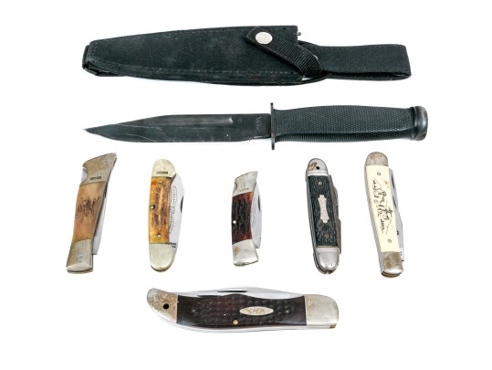 Collection Of Folding And Fixed Blade Knives