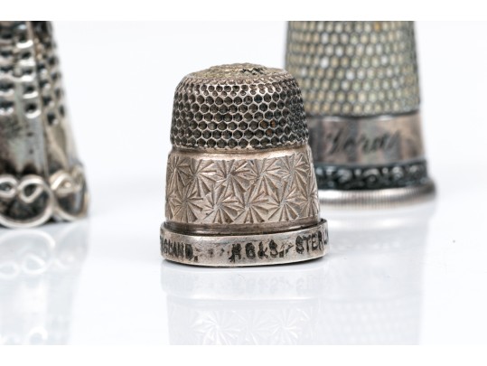 Lot Of Attractive Vintage And Antique Sterling Silver Thimbles, Assorted Styles