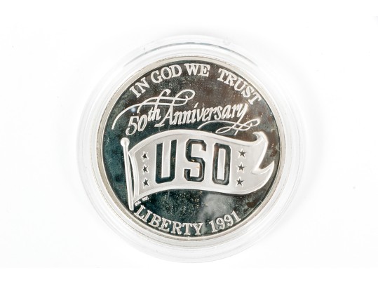 Five 1991-S U.S. 50th Anniversity USO Silver Dollar Coins