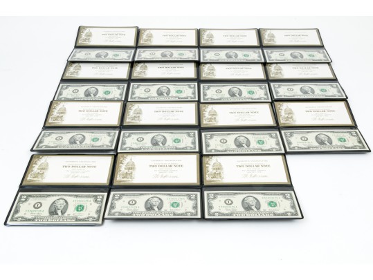 Fifteen 2003 $2 Green Seal Bills