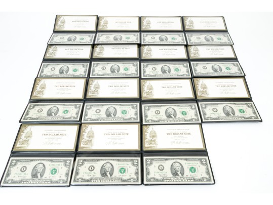 Fifteen 2003 $2 Green Seal Bills