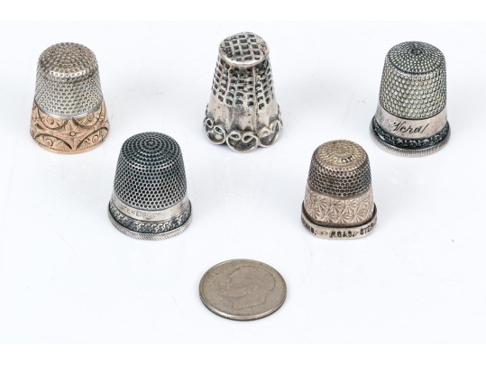 Lot Of Attractive Vintage And Antique Sterling Silver Thimbles, Assorted Styles