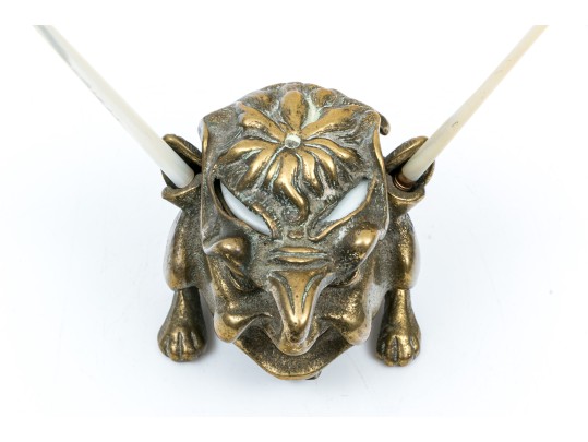 Striking Groteque Form Inkwell, With Complementary Mother-of-pearl Writing Instruments