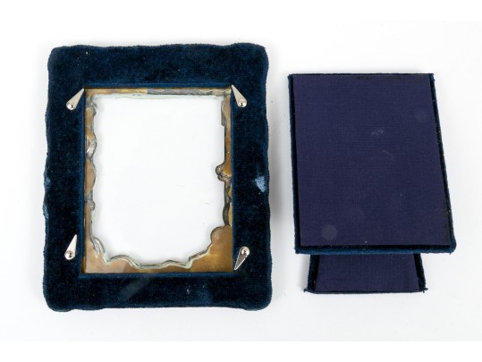 Sterling Silver English Baby Frame, Animal Motifs, With A Blue Backing