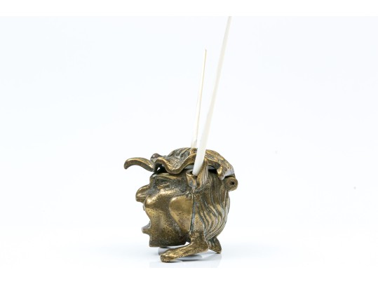 Striking Groteque Form Inkwell, With Complementary Mother-of-pearl Writing Instruments