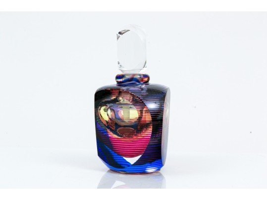 Kit Karbler And Michael Davis Stunning Art Glass Perfume Bottle, Pink And Purple Tones