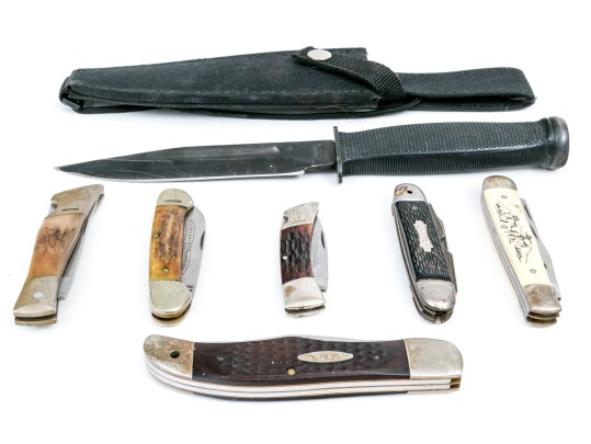 Collection Of Folding And Fixed Blade Knives