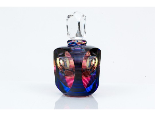 Kit Karbler And Michael Davis Stunning Art Glass Perfume Bottle, Pink And Purple Tones