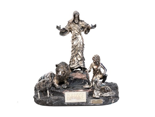 Yaacov Heller Iconic Lion And The Lamb Sterling Silver Clad Biblical Sculpture