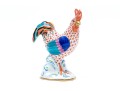 Herend Medium Sized Handsome Rooster With Multi-color Tail Feathers, Rust Fish Scale Design