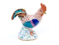 Herend Medium Sized Handsome Rooster With Multi-color Tail Feathers, Rust Fish Scale Design