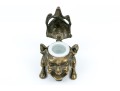 Striking Groteque Form Inkwell, With Complementary Mother-of-pearl Writing Instruments