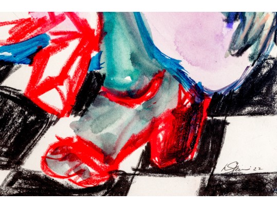 Surrealistic Style Mixed Media On Paper, Reclined Figure, Signed Stein