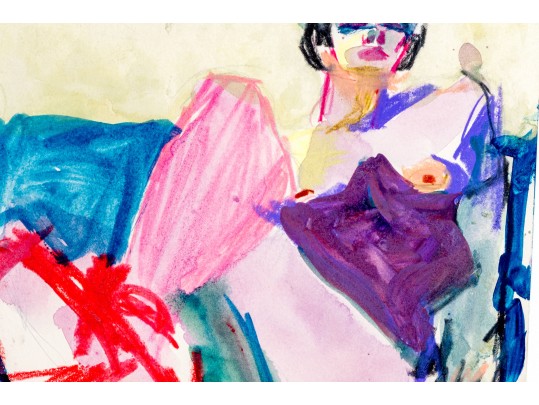 Surrealistic Style Mixed Media On Paper, Reclined Figure, Signed Stein