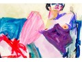 Surrealistic Style Mixed Media On Paper, Reclined Figure, Signed Stein