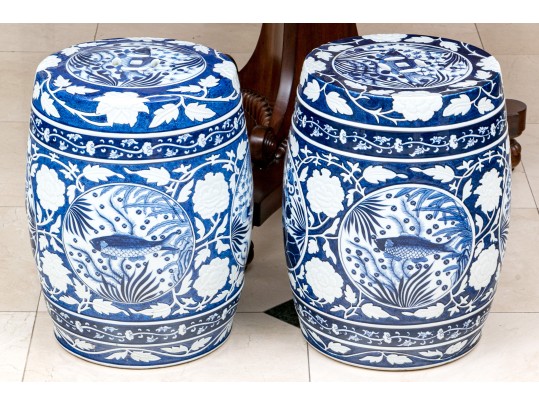 Pair Of Quality Gumps, Chinese Blue And White Porcelain Garden Stools