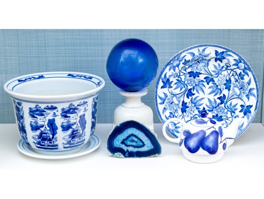Decorative Collection Of Assorted Media Wares, Including Blue And White Porcelain