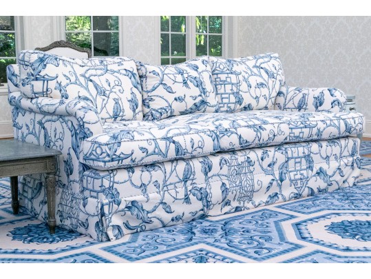 A Fabulous Quality Custom Chinoiserie Style Blue And White Sofa