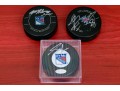 Three Autographed New York Rangers NHL Pucks 