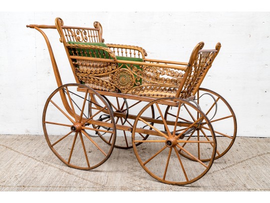 19th Century Rattan Baby Pram By Haywood Wakefield