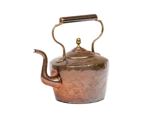 Antique Large Copper And Brass Tea Kettle 