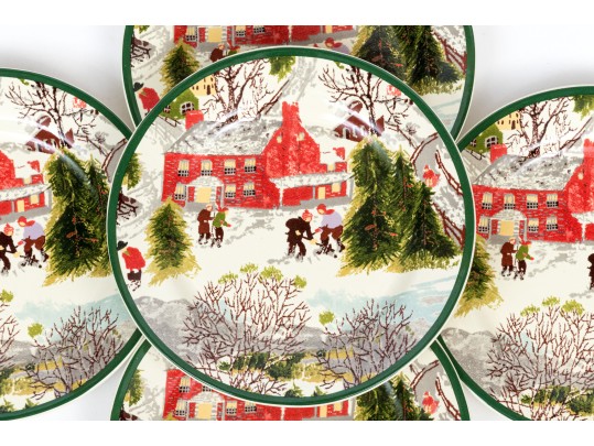 Set Of Eight Decorative Ceramic Salad Plates, Boxed