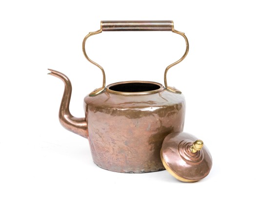 Antique Large Copper And Brass Tea Kettle 