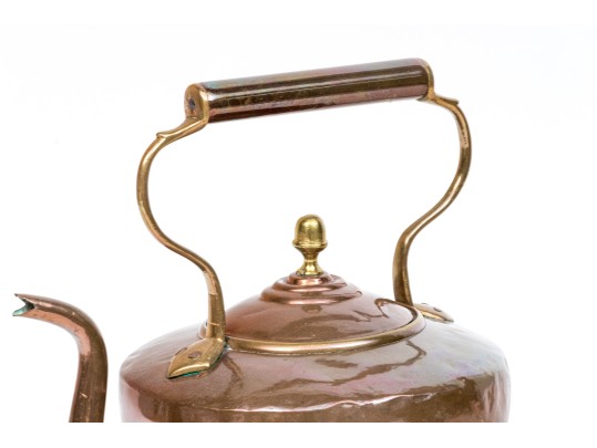 Antique Large Copper And Brass Tea Kettle 