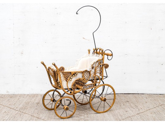 Vintage Rattan Baby Pram 