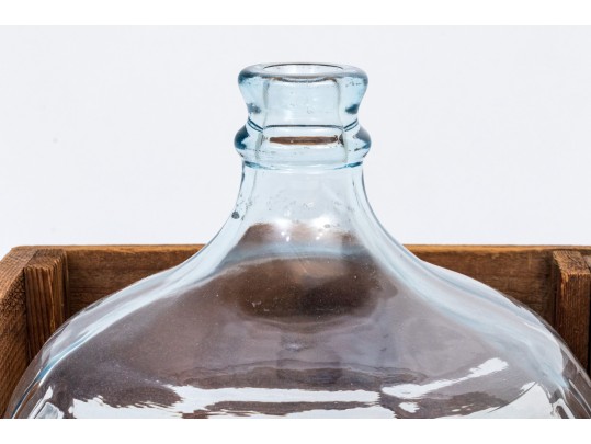 Vintage Five Gallon Glass Bottle With Wooden Water Crate